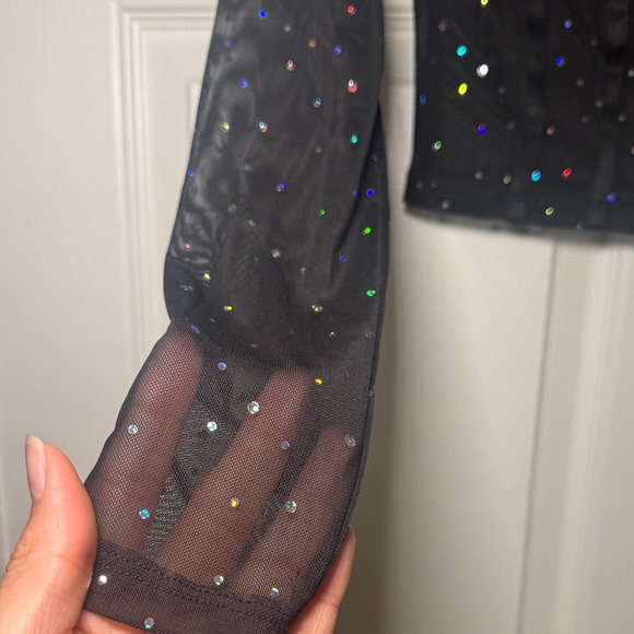 SHEIN Black multi color Sequin Crop Blouse - Picture 7 of 10